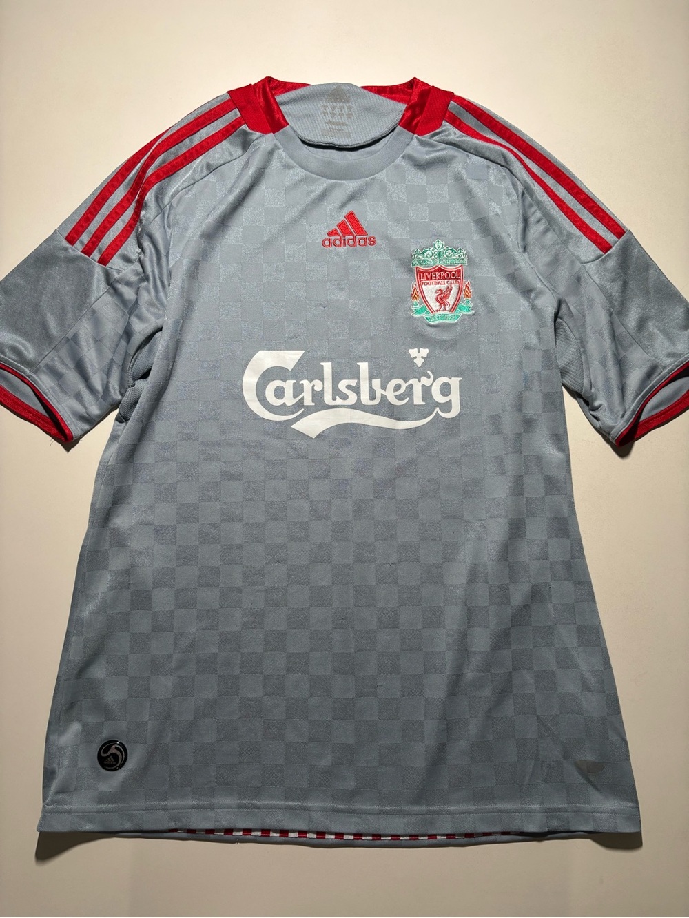 2008 adidas Liverpool 313197 Men's Gray and Red checkered Football Jersey